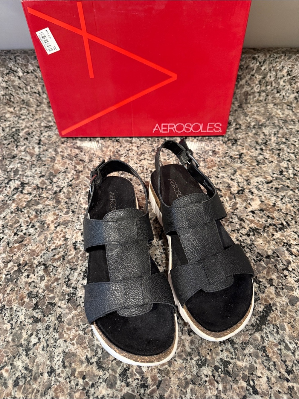 AEROSOLES Womens Black Strappy Slingback Sandals